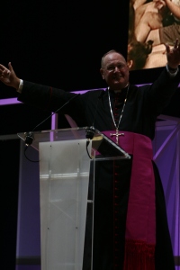 Archbishop Timothy Dolan at the Love and Life Center in Madrid.